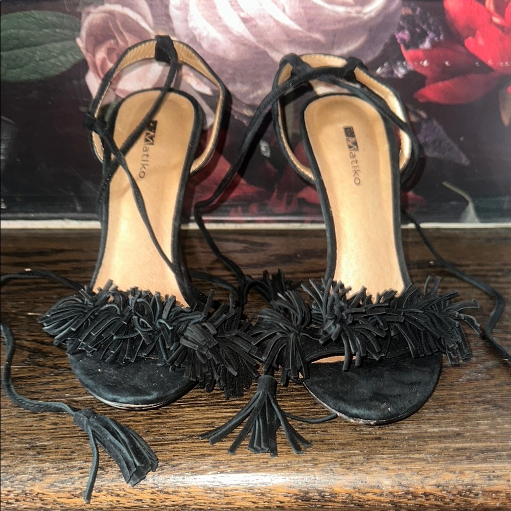 Black Tassel Sandals by Matiko